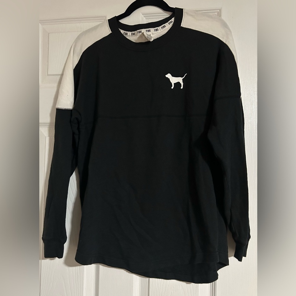 PINK Victoria's Secret Black and Cream Crewneck Sweater